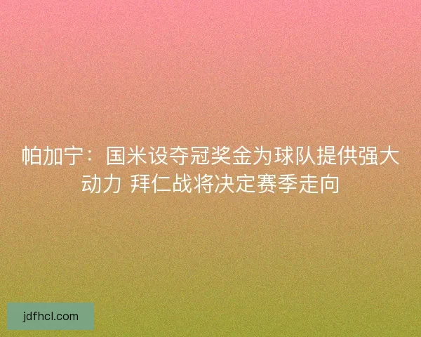 帕加宁：国米设夺冠奖金为球队提供强大动力 拜仁战将决定赛季走向